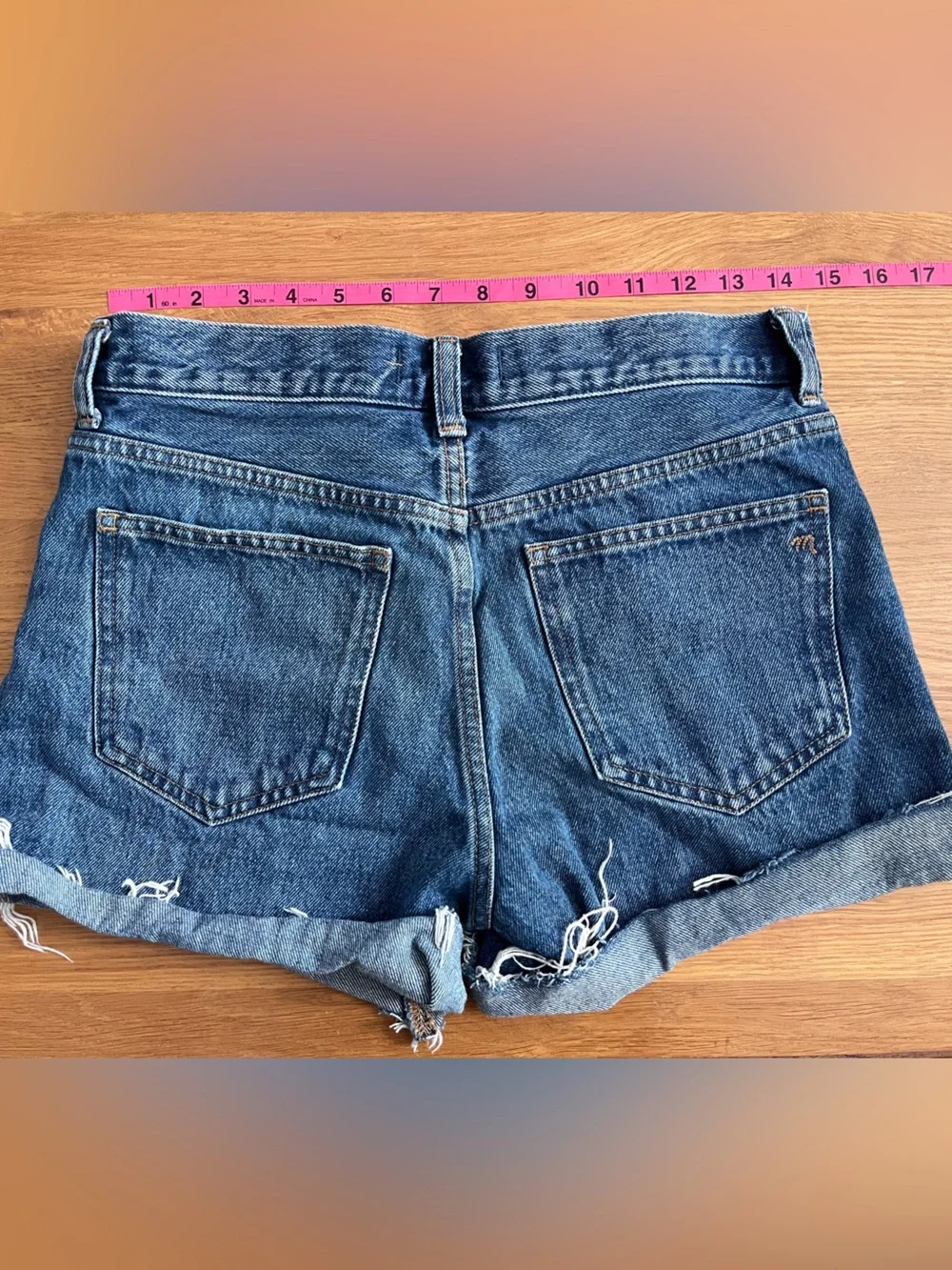 Madewell Mid-Rise Rolled Hem Blue Denim Shorts- The Brynn Long short (size 25)